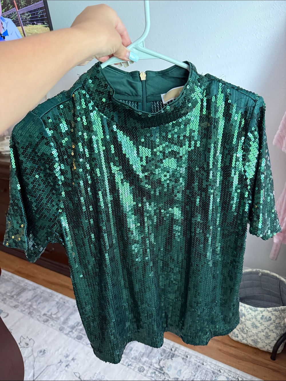 Michael Kors Green Sequin Short Sleeve Top